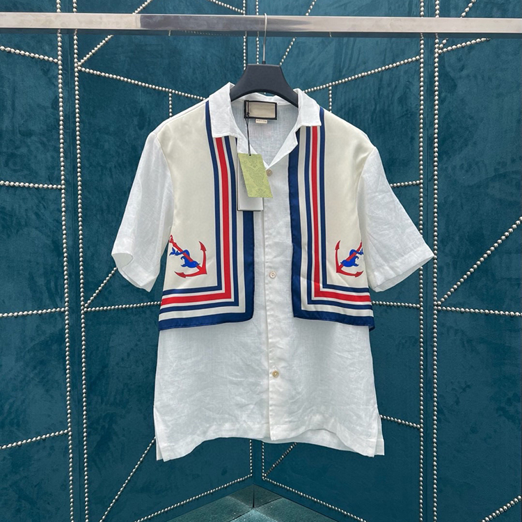 

Men' Casual Shirts Cotton and linen fabric Print Letter Geometric designer Shirts, White