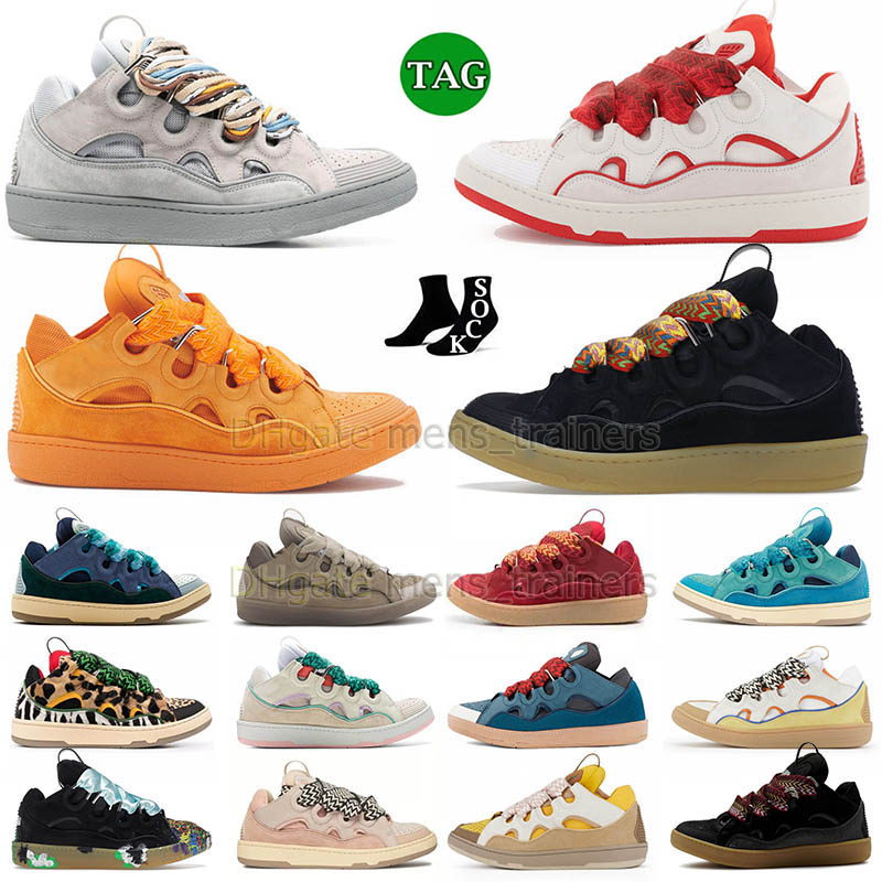 

big size 12 casual curb sneakers for mens womens lavins shoes designer calfskin leather triple black pink multicolor graffiti loafer platform lace up trainers, B14