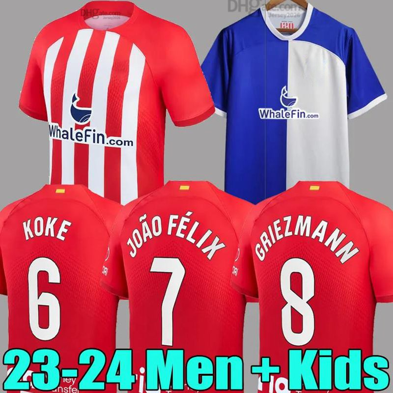 

23/24 AtlEtiCo MaDrIdS Camisetas Soccer Jerseys De Kids Kit Futbol 2023 2024 Football Shirt Home Away Training Player Version 7 GRIEZMANN MEMPHIS CORREA LEMAR KOKE, 23/24 home adult player +lfp