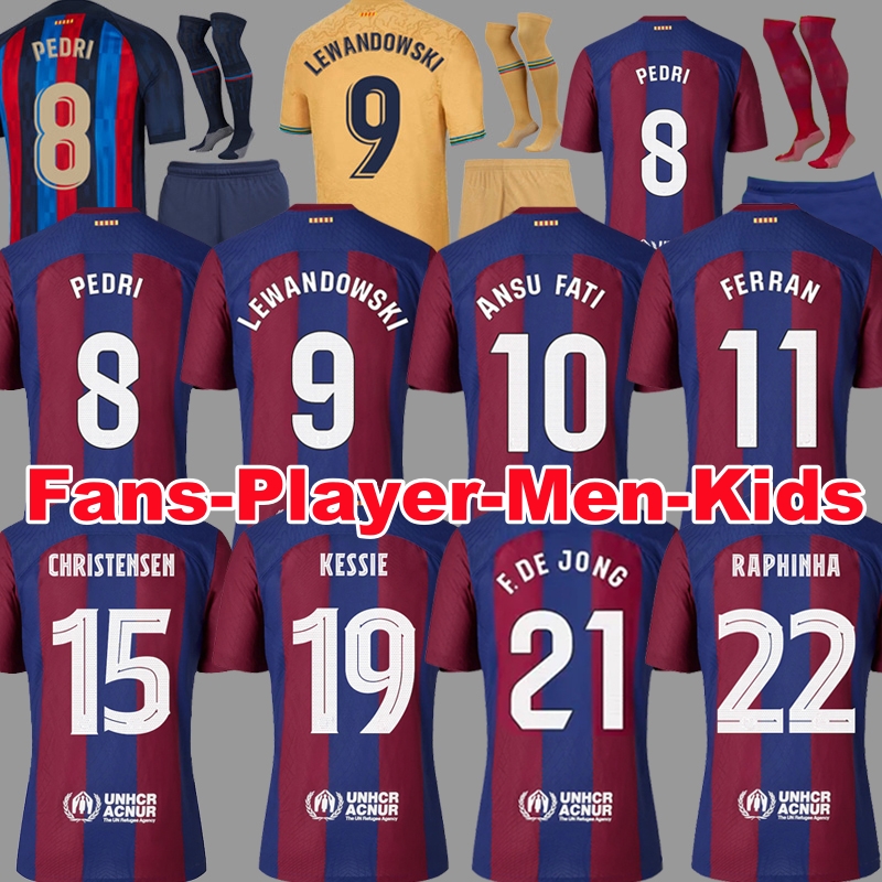 

2023 2024 Camisetas de football soccer jerseys LEWANDOWSKI PEDRI GAVI 23 24 FC ANSU FATI FERRAN RAPHINHA barcelona DEST football shirt men barca kit kids equipments, 22/23 away