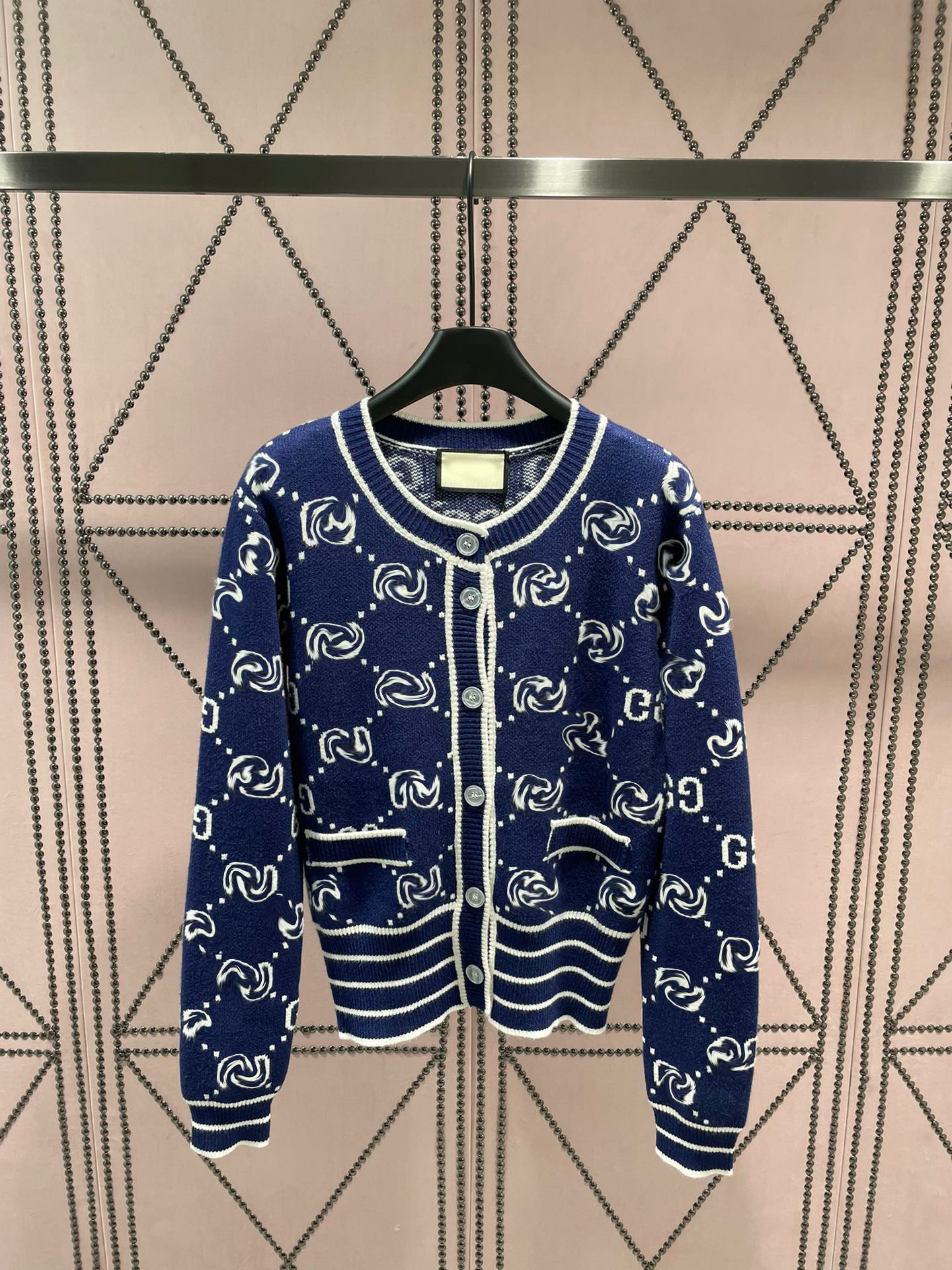 

Autumn Winter Women Cardigan Knitted Sweater Jacket Letter Pattern Fashion Knit Cardigans Coat Lady Loose Sweaters 2023, Blue