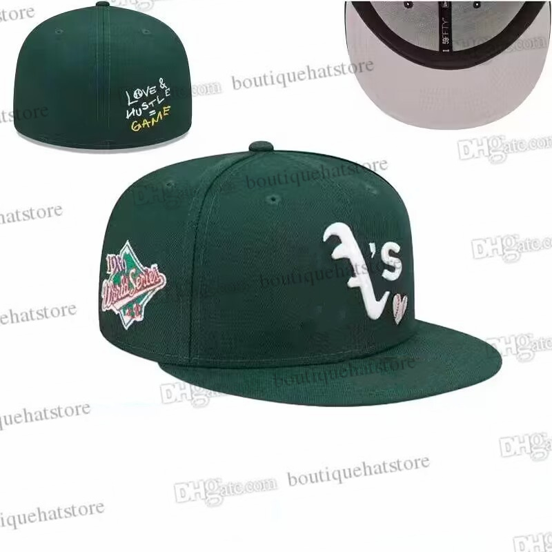 

26 Colors Men's Baseball Fitted Hats Classic Royal Blue Hip Hop Oakland" Black Sport Full Closed Caps Chapeau Green A's Letter Stitch World Heart " Series" Love Hustle Ju7-04