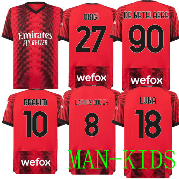

GIROUD LOFTUS-CHEEK LUKA 23 24 home Soccer jerseys TOMORI ORIGI R.LEAO LAZETIC KALULU 2023 2024 TONALI A.REBIC theo brahim Men kids Ac Milans Top football shirt maglia, Home player version 3