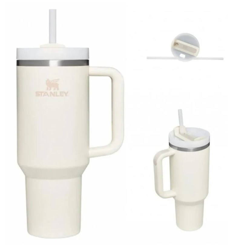 

Cream Stanley Quencher H2.0 40oz Tumblers Cups With Handle Insulated Car Mugs Logo on Lids Same Color Logo with Cups Color Stainless Steel Coffee Tumbler, White