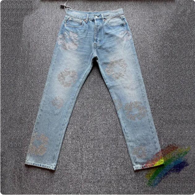 

Diamond Pattern Denim Jeans Men Women 1 Quality Vintage Oversized Denim Trouser, Blue