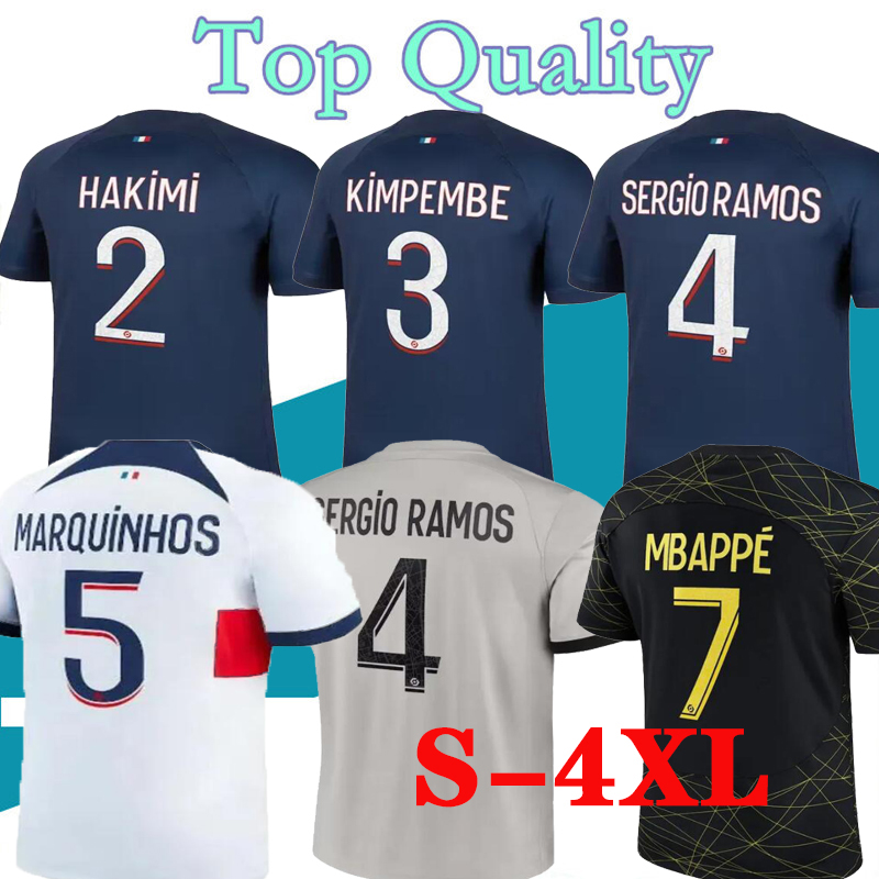 

22/23/24 PSGs MBAPPE soccer jerseys 2023 PLAYER #30 SERGIO RAMOS MARQUINHOS VERRATTI Maillots de football shirt ICARDI DI MARIA DRAXLER kids kit uniforms S-4XL, 23-24 home player