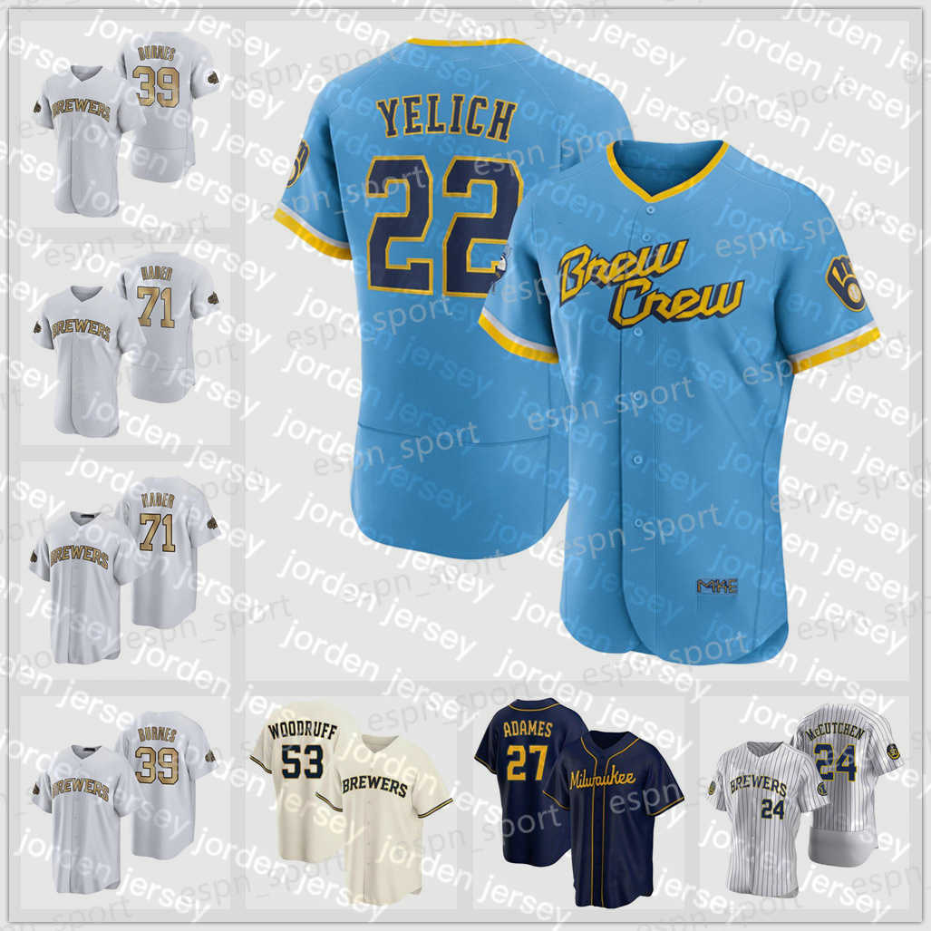 

Baseball Jerseys 22 Christian Yelich Willy Adames Lorenzo Cain City Milwaukee Andrew Rowdy Tellez 2022 brewers McCutchen Robin Yount Brew Crew Corbin Burnes, Mens/cool base/youth s-xl