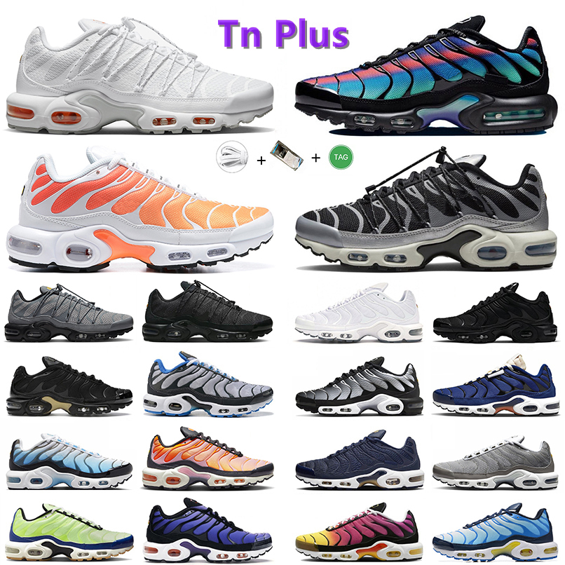 

TN Plus Running Shoes Sports Sneakers Whiet Sunrise Unity Toggle Lacing Triple White Black Reflective Gold Sky Blue Gradient Colorway Grey Men Women Sports Trainers, Color#38