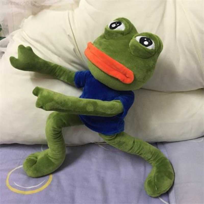 Stuffed Plush Animals 45cm Sad Frog Plush Toy Soft Stuffed Pillow Magic Expression Pepe The Sad Frog Animal Plush Doll Birthday GIfts For Kids L2-image-883601126