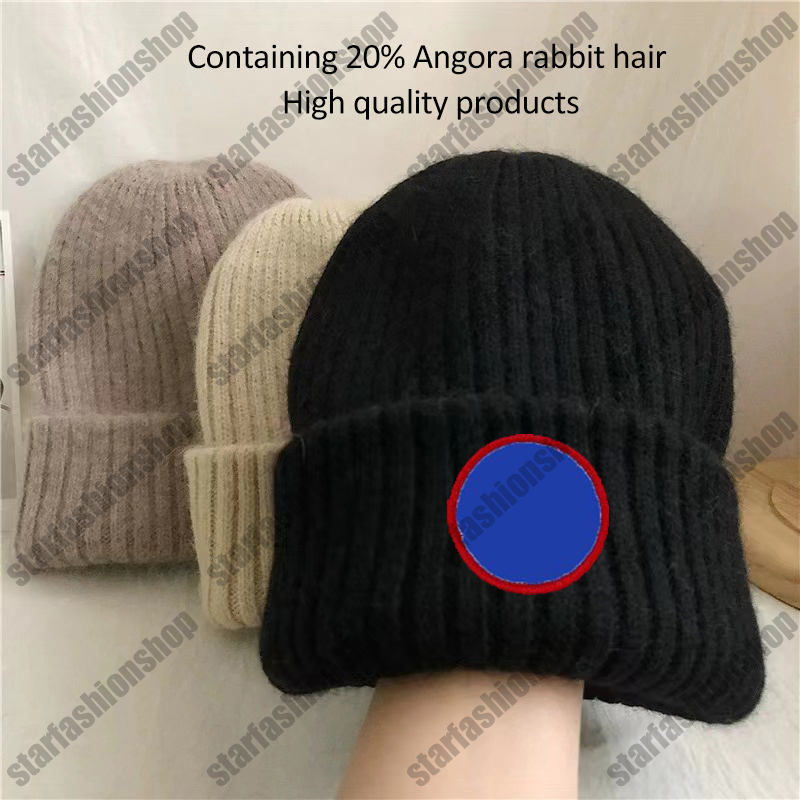 

2023 Designer Winter Warm Rabbit Hair Knitted Hat for Men and Women Double Layer Thickened Wool Hat Casual Ear Protection Hat Soft Glutinous Beanie hat, Pink