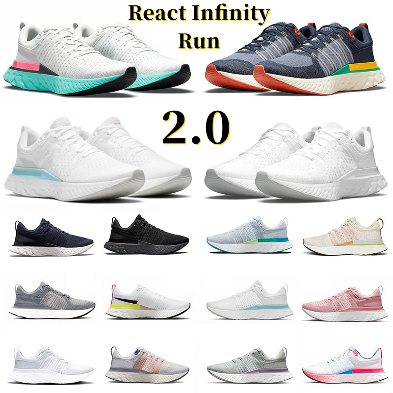 

React Infinity Run Knit 2.0 mens running shoes Pink Glaze Miami Thunder Blue Black Iron Grey Light Silver Lilac White Glacier men women trainers sports sneakers, Color#7