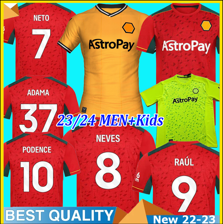 

23 24 WOLVES Soccer Jerseys SARABIA ADAMA PODENCE TRAORE Football Shirts NETO NEVES RAUL 2023 2024 Wolverhampton LEMINA Away Home Men Kids Kits Uniforms, Green