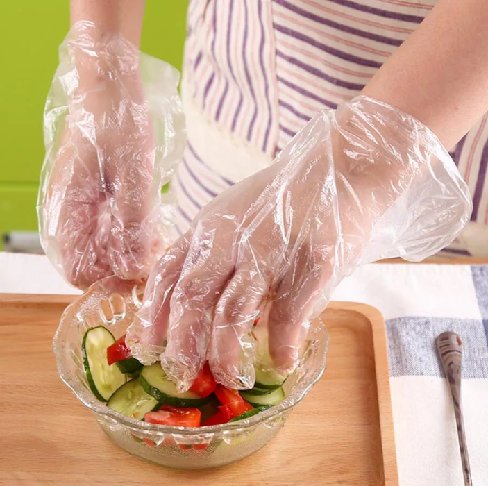 =1Bag Poly Gloves plastic Food glove Disposable Gloves Cleaning for Greasy food eating good quality PE transparent gloves