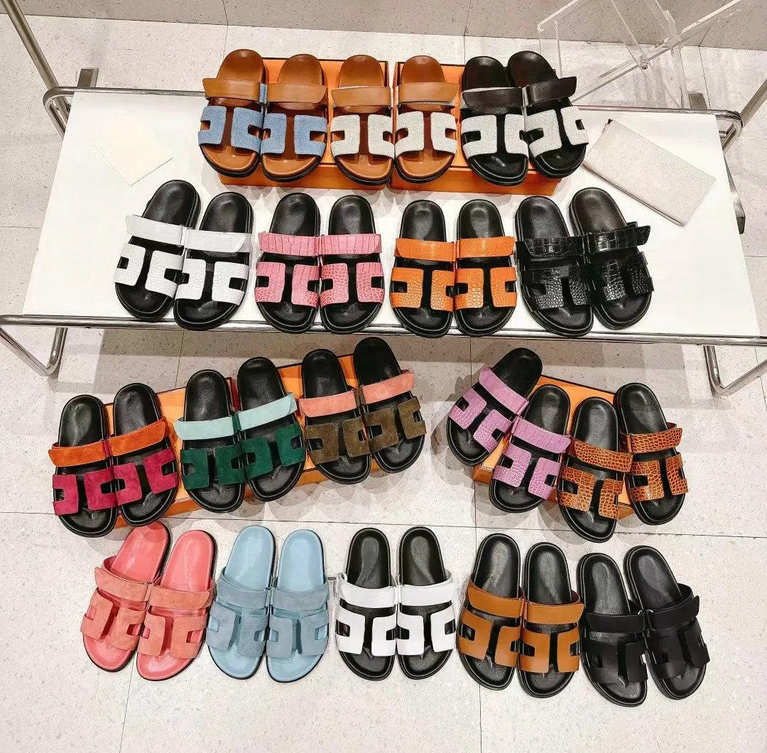 

Top Quality Chypre Slippers herme Sandals Beach Classic Flat Sandal Luxury Summer Lady Leather Flip Flops Men Women Slides Size 35-45, 11
