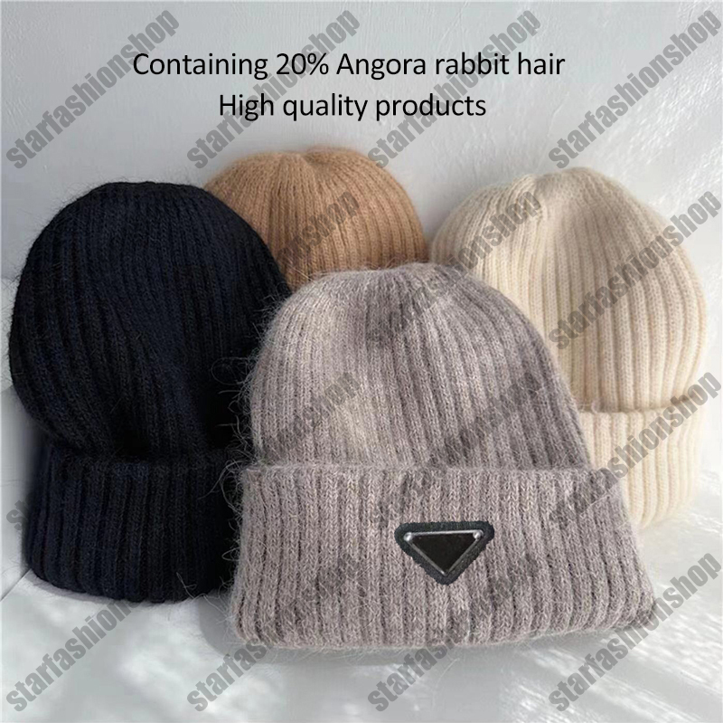 

Designer Winter Warm Rabbit Hair Knitted Hat for Men and Women Double Layer Thickened Wool Hat Casual Ear Protection Hat Soft Glutinous Baotou Great, Khaki