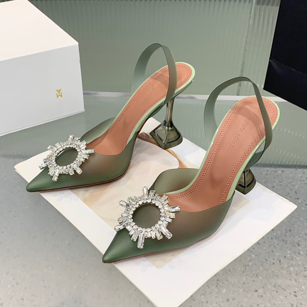 

Amina muaddi Camelia Crystal-Embellished PVC Pumps spool stiletto Heels sandals women's Luxury Designers Slingback strap shoes Dress shoe Evening With box, 25#