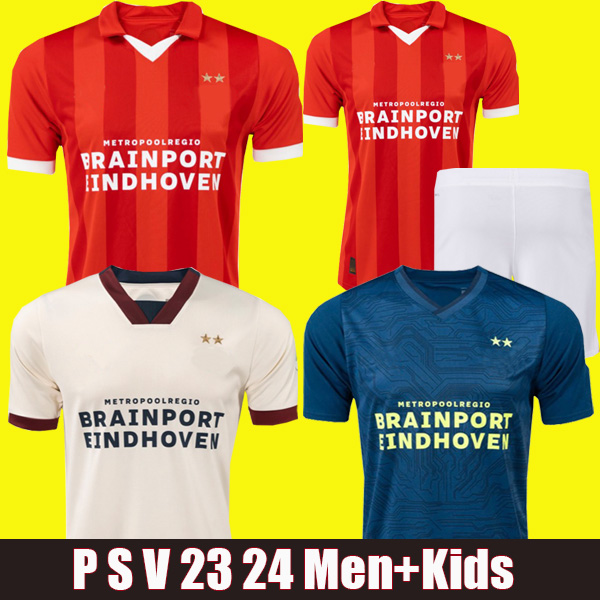 

PEPI 23 24 Eindhoven home red Soccer Jerseys PSVS 2023 2024 Hazard FABIO Silva away third blue football shirts Men kids kit sets uniform, 23-24 away