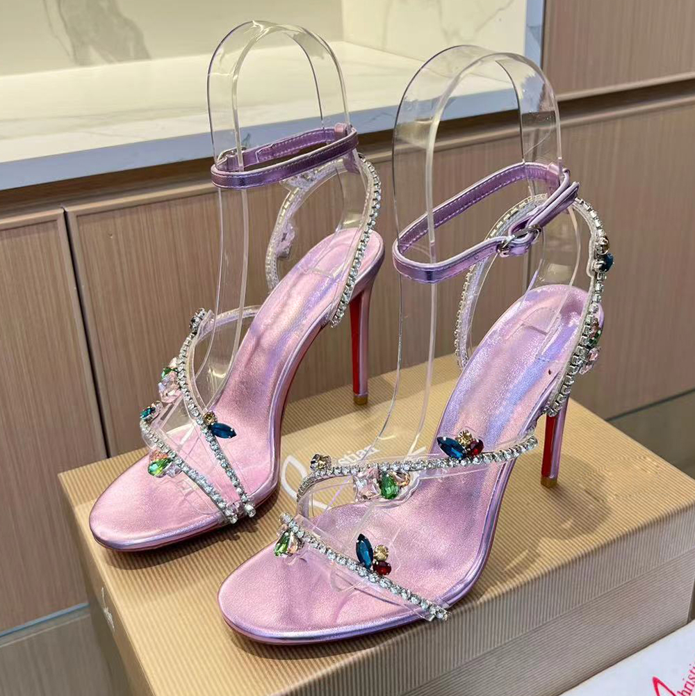

Ankle strap rhinestone decorative stiletto sandals gladiator shoes Pumps Women's open-toe party evening dress shoes Luxury designer high heels factory footwear, Lilac