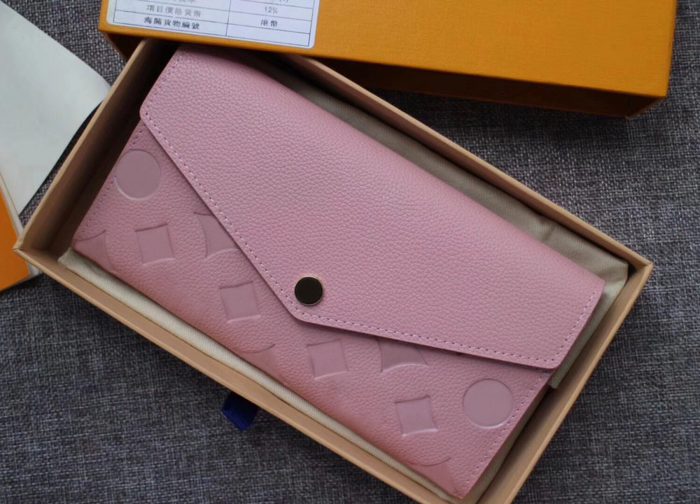 

Fashion designer wallets luxury empreinte purse sarah clutch bags Highs quality flower letter coin Simplicity purses men women embossed card holders Portable, Pink