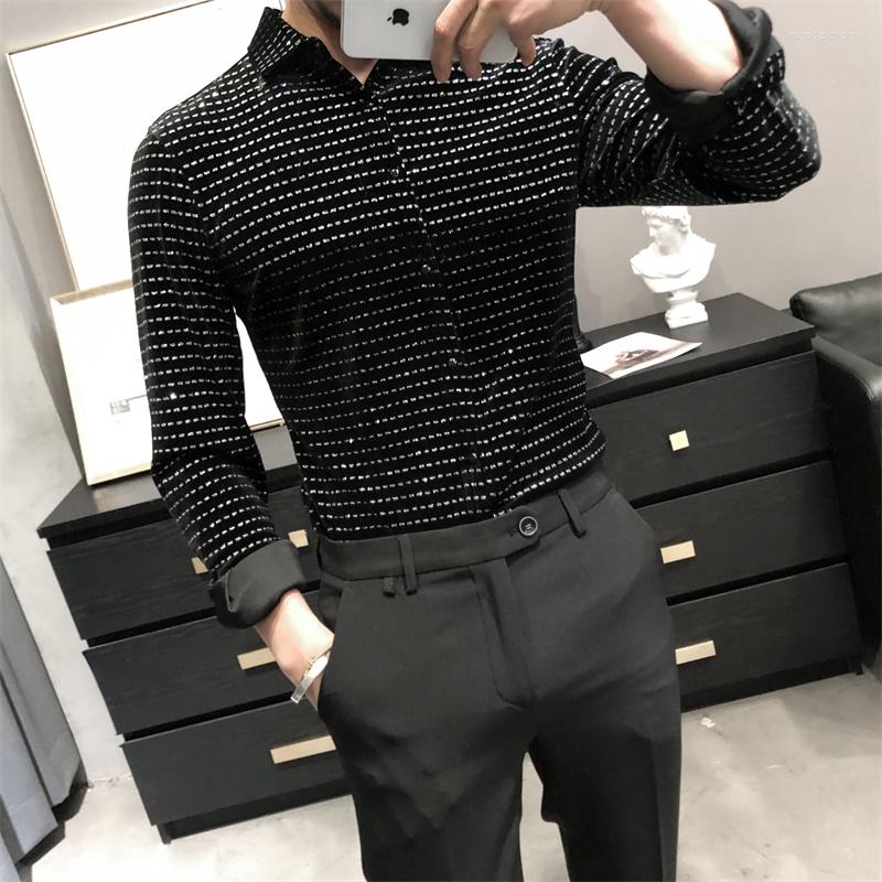 

Men's Casual Shirts 2023 Spring Quality Gold Velvet Long Sleeve For Men Clothing Slim Fit Dots Print Blouse Homme Comfortable 3XL, Black