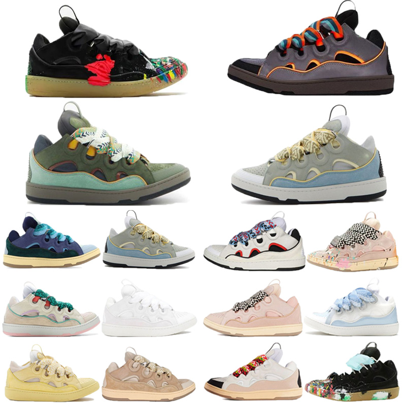 

luxury designer Casual Shoes Leather Curb Grey Shoes Men Lan Sneaker Beige Yellow Black Purple Light Blue Pink White Ivory Brown Women Authentic Outdoor sneakers, Color#16