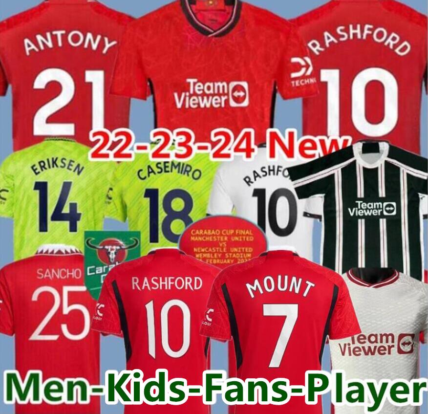 

SANCHO 22 23 24 soccer jerseys Antony Martinez RASHFORD Casemiro 2023 2024 football MAGUIRE MARTIAL B. FERNANDES MANCHESTERS CASEMIRO men kids Carabao Mount, Kids size