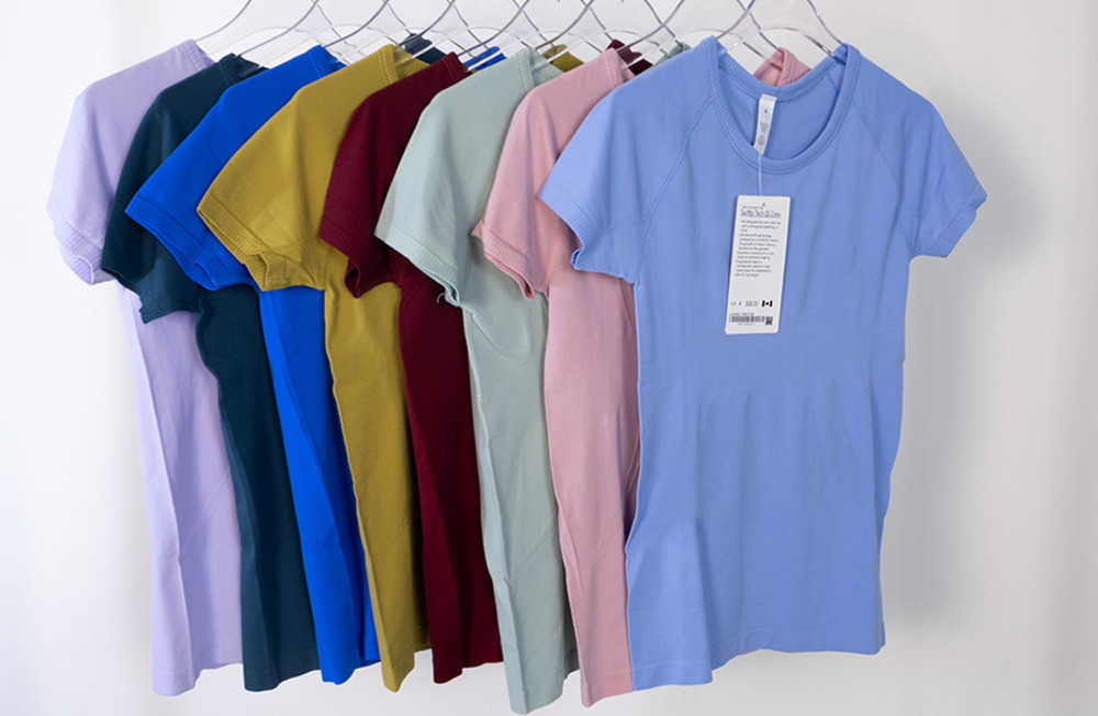 

New 23ss designer t shirts swiftlys yoga lululemens womens sports ladies short-sleeved T-shirts wicking knit fleece elastic fitness Fashion brand womens Tees, 11