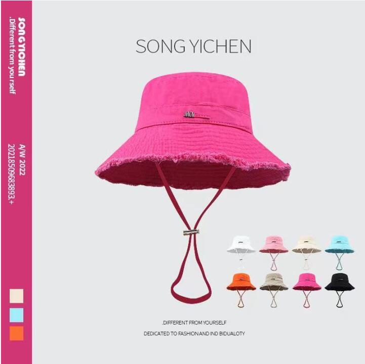 

JAQUEMUS Hyunya's same summer wash worn big brim Bucket hat fashion holiday raw edge sling sunscreen Sun hat fashion, Grey