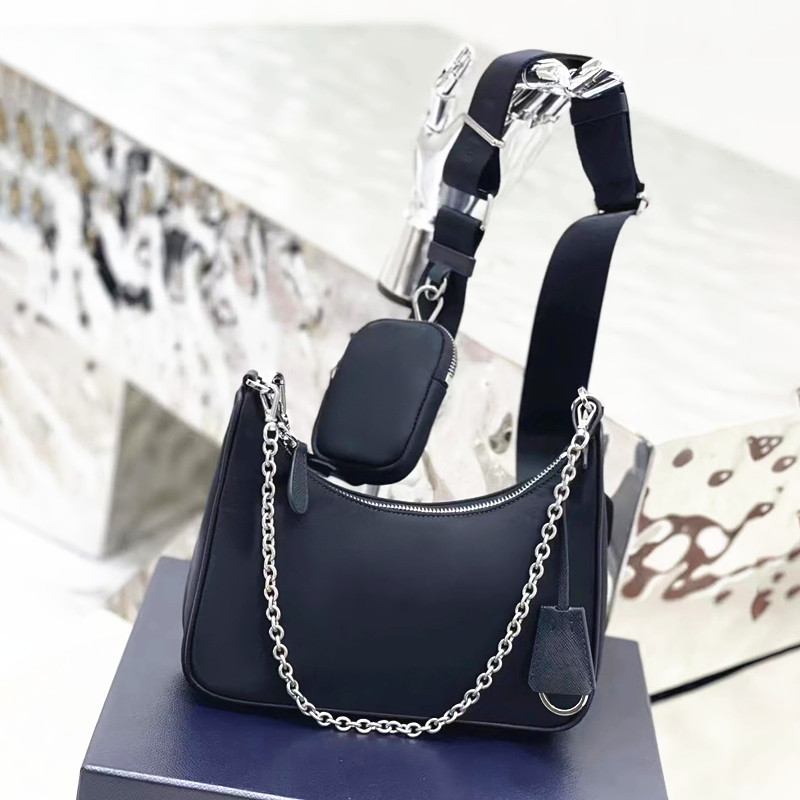 

Fashion 3piece Shoulder Nylon Bag Women's Men's Purse and handbag underarm bag mirror quality Luxury Clutch tote Crossbody satchel Bags Chain hobo pink Designer bag, 2-yellow