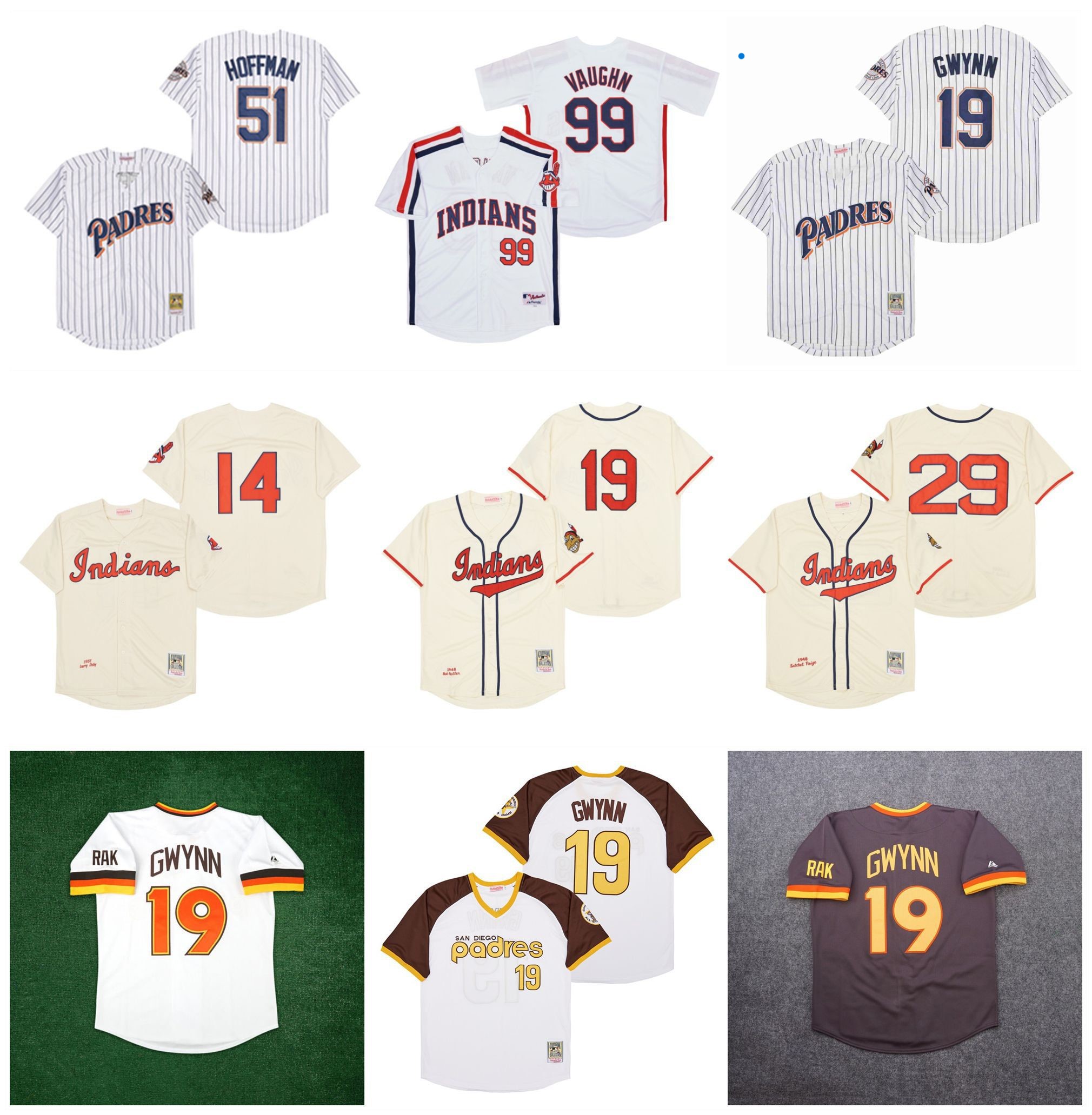 

Padres Tony Gwynn Baseball Jersey San Diego Trevor Hoffman Indians Rick Vaughn Royals Bo Jackson George Brett Kansas Cleveland City Larry Doby Bob Feller Paige, As pic