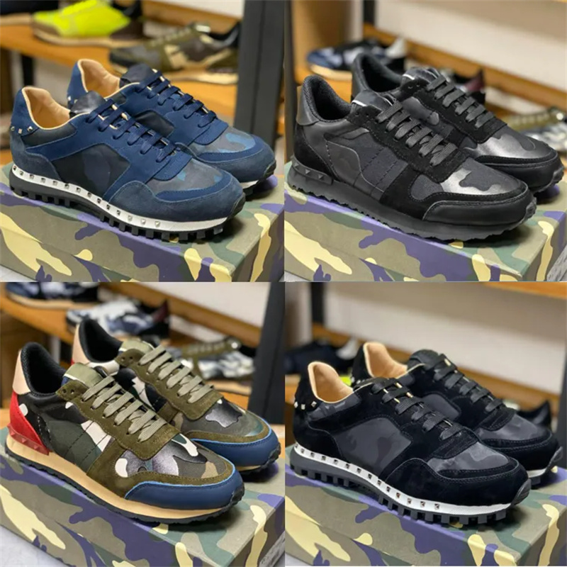 

Designer New Rivet Camouflage Running Shoes Suede Stud Stylist shoes Womens Mens Sneakers Checkered Studded Flats Mesh Camo Fashion Trainers Box size 36-45, E021