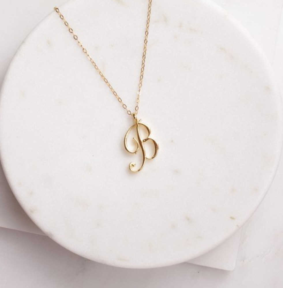 

Silver Small Swirl Initial Alphabet Capital Letter Necklace All 26 English A-T Cursive Luxury Monogram Name Word Text Character Pendant Chain Necklaces for Women