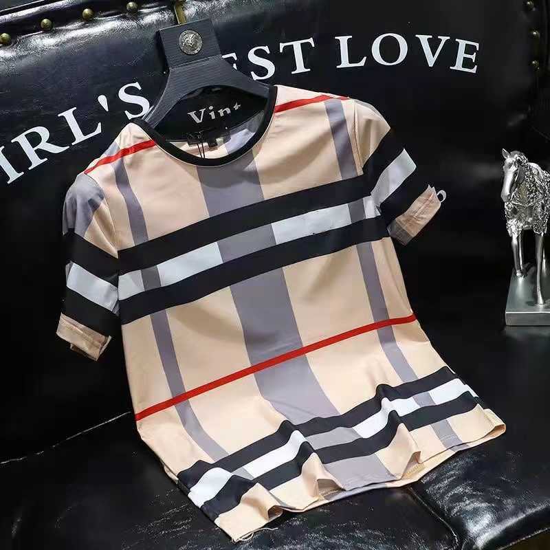 

Summer new Men's T-Shirts ice silk short-sleeved plaid printing letter printing designer youth trend large size S-XXXL, Black