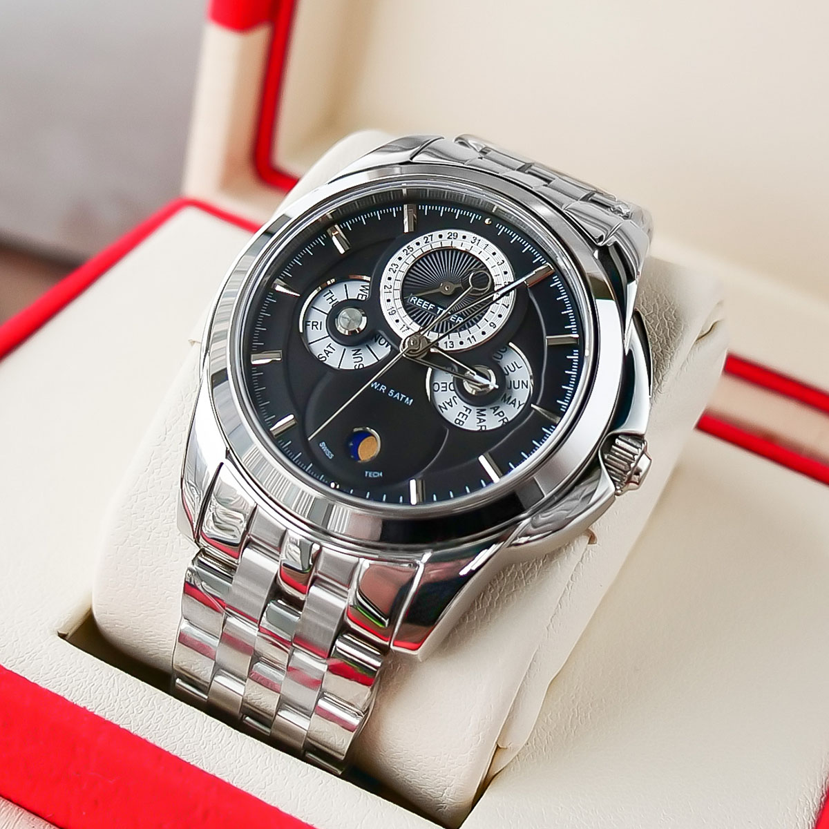 Reef Tiger/RT Watch Casual Business Complicated Watch with Date Calender Moon Phase Watch for Men RGA830-YBY-image-883528848
