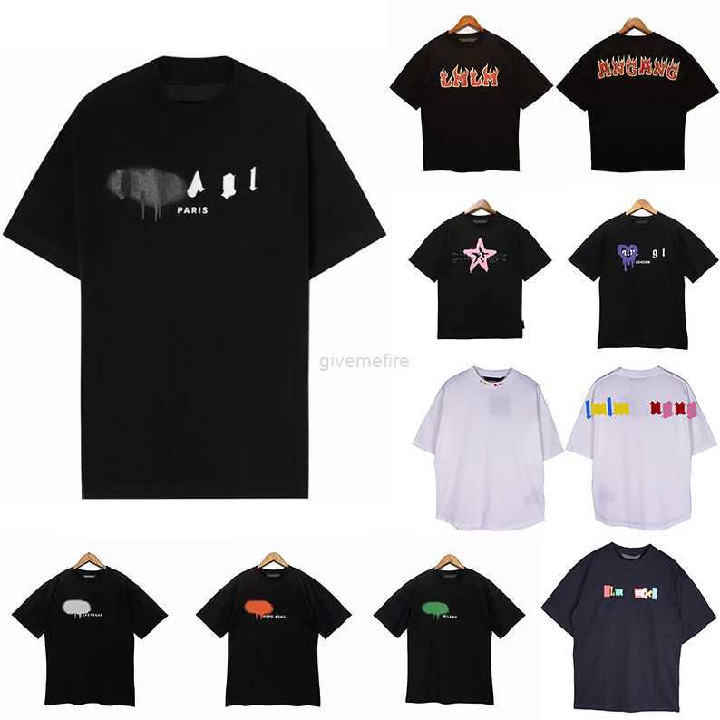 

Summer mens designer t shirt clothes palms designers shirts women t shirts Fashion spray paint graffiti couple short sleeves graphic tee loose Tide Crew Neck Letter, 42