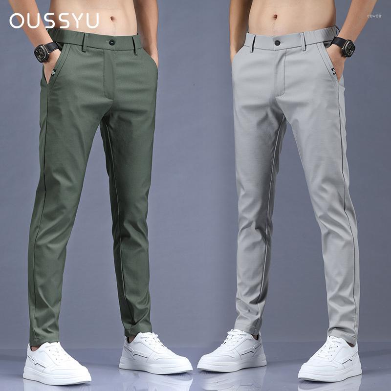 

Men's Pants Oussyu Brand Cotton Thin Casual Men Business Classics Straight Full Fashion Breathing ArmyGreen Grey Pant Trousers Male, Black