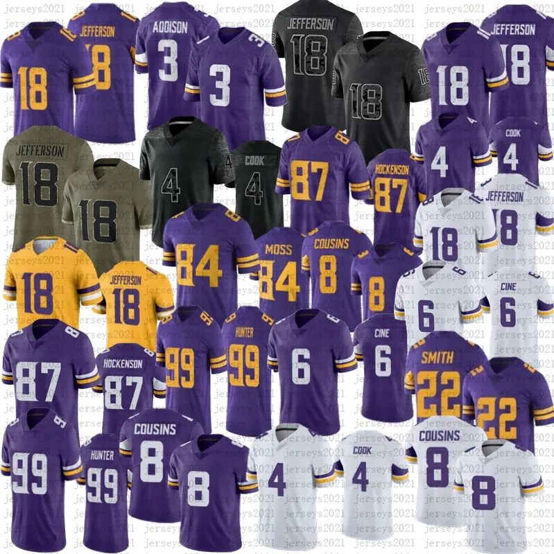 

Justin Jefferson Addison Football jersey Viking T.J. Hockenson Randy Moss Lewis Cine Dalvin Cook Danielle Hunter Kirk Cousins Harrison Smith, Men