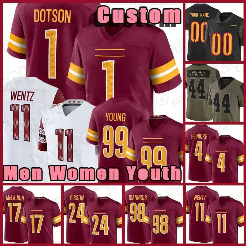 

Chase Young 11 Carson Wentz Commanders Football Jersey 1 Jahan Dotson Sam Howell Jonathan Allen Terry McLaurin Sean Taylor Antonio Gibson Wa, Brown