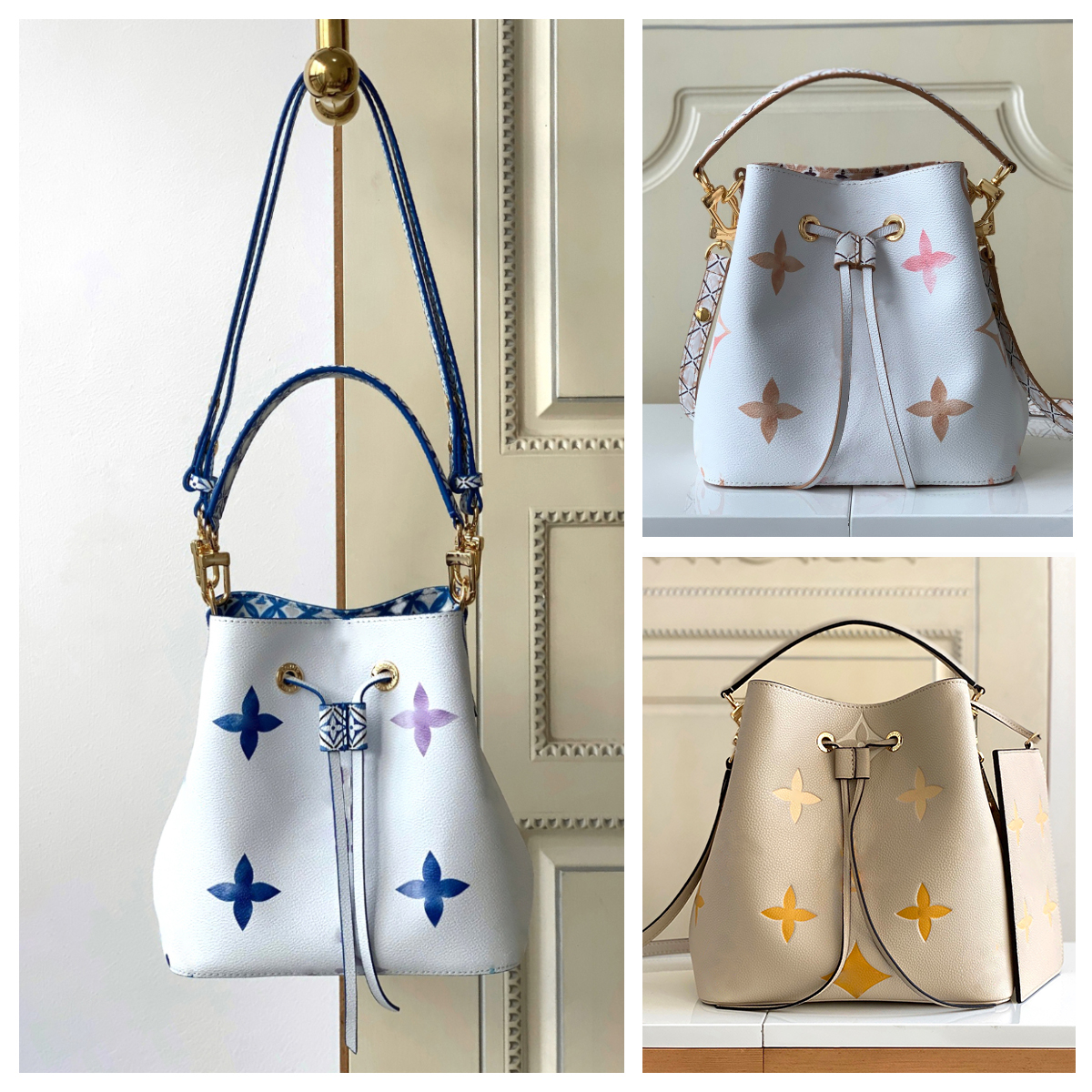 

New Fashion NeoNoe mini bucket bags ladies drawstring bucket bag gradient color old flower pattern Shoulder Bags handbags crossbody bag designer tote bag, Lcv05 20x13x20cm