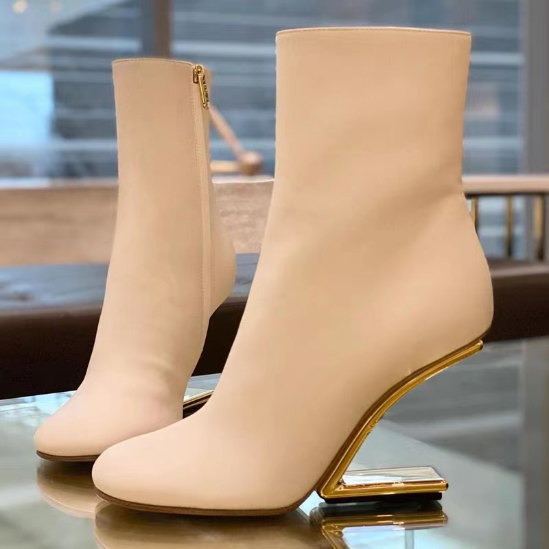 

Black Napa Leather High Heel Boots Fashion Metal Heel Square Head Designer Women's Boot Sculpted high heeled Short Boots Women's Side zipper Fashion Boots With box