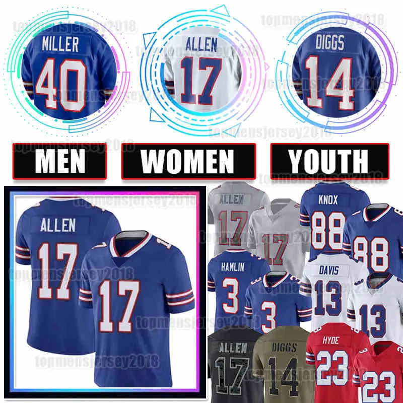 

17 Josh Allen Jersey Damar Hamlin Stefon Diggs Football Gabriel Davis Buffalos Von Miller Dawson Knox TreDavious White Micah Hyde Billes Bru, Youth jersey(be)
