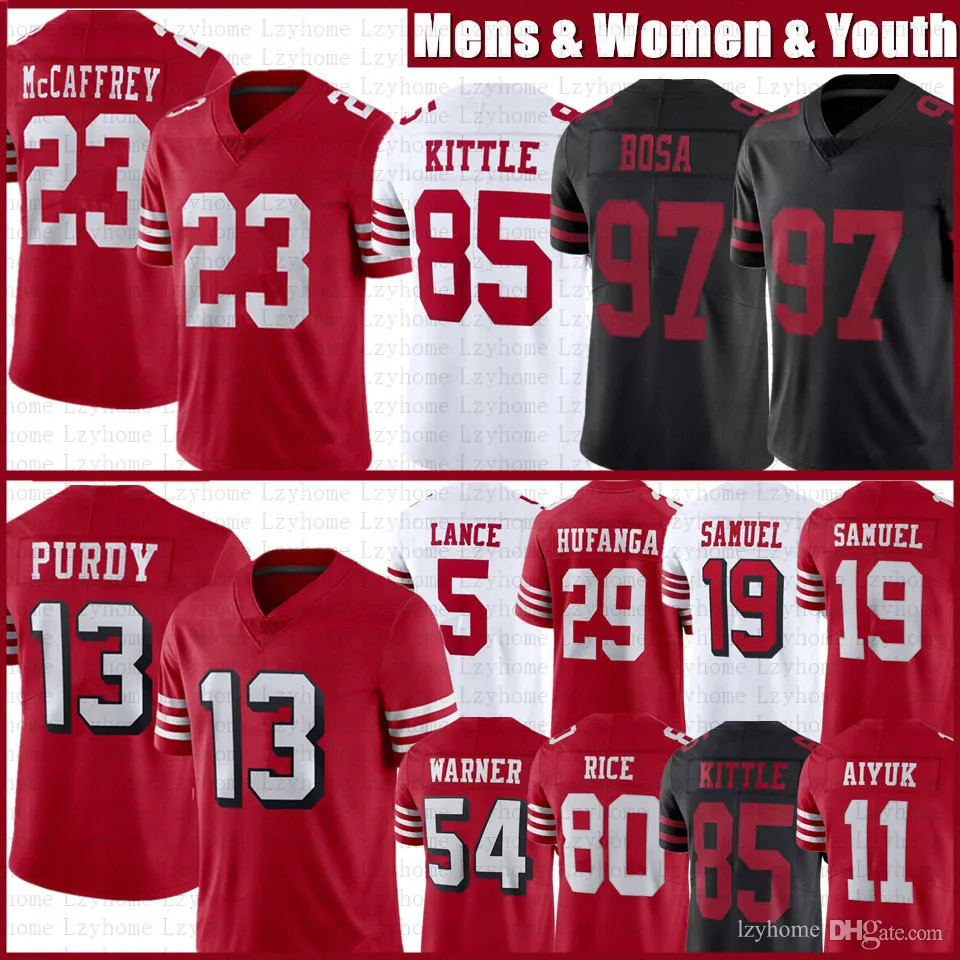

Christian McCaffrey Deebo Samuel Brock Purdy Football Jersey 5 Trey Lance Nick Bosa George Kittle Fred Warner Jerry Rice Brandon Aiyuk Joe M, Women