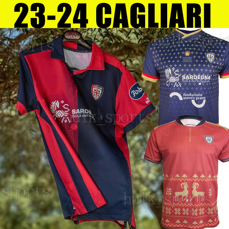 

CAGLIARI 23/24 Home Saint Efisio Special edition soccer jerseys 2023 CHRISTMAS PRE-MATCH KIT Simeone NANDEZ home away third men footbll shirt unifroms