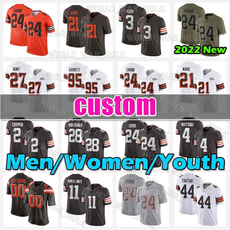 

24 Nick Chubb Jersey 2 Amari Cooper Cade Yorks Deshaun Watson Clevelands Browns Myles Garrett Jeremiah Owusu-Koramoah Denzel Ward Wyatt Tell, Men custom 2022 new jersey(b l)