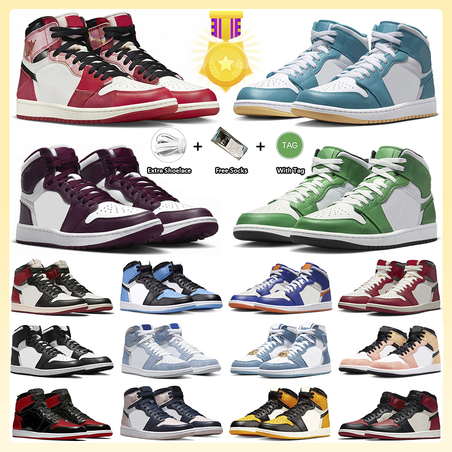 

Jumpman 1 1s Basketball Shoes Spider-Verse Bordeaux Flight Club Game Royal Aquatone UNC Toe Reverse Laney Washed Pink Lost and Found Lucky Green Sneakers for Men Women, Item#15