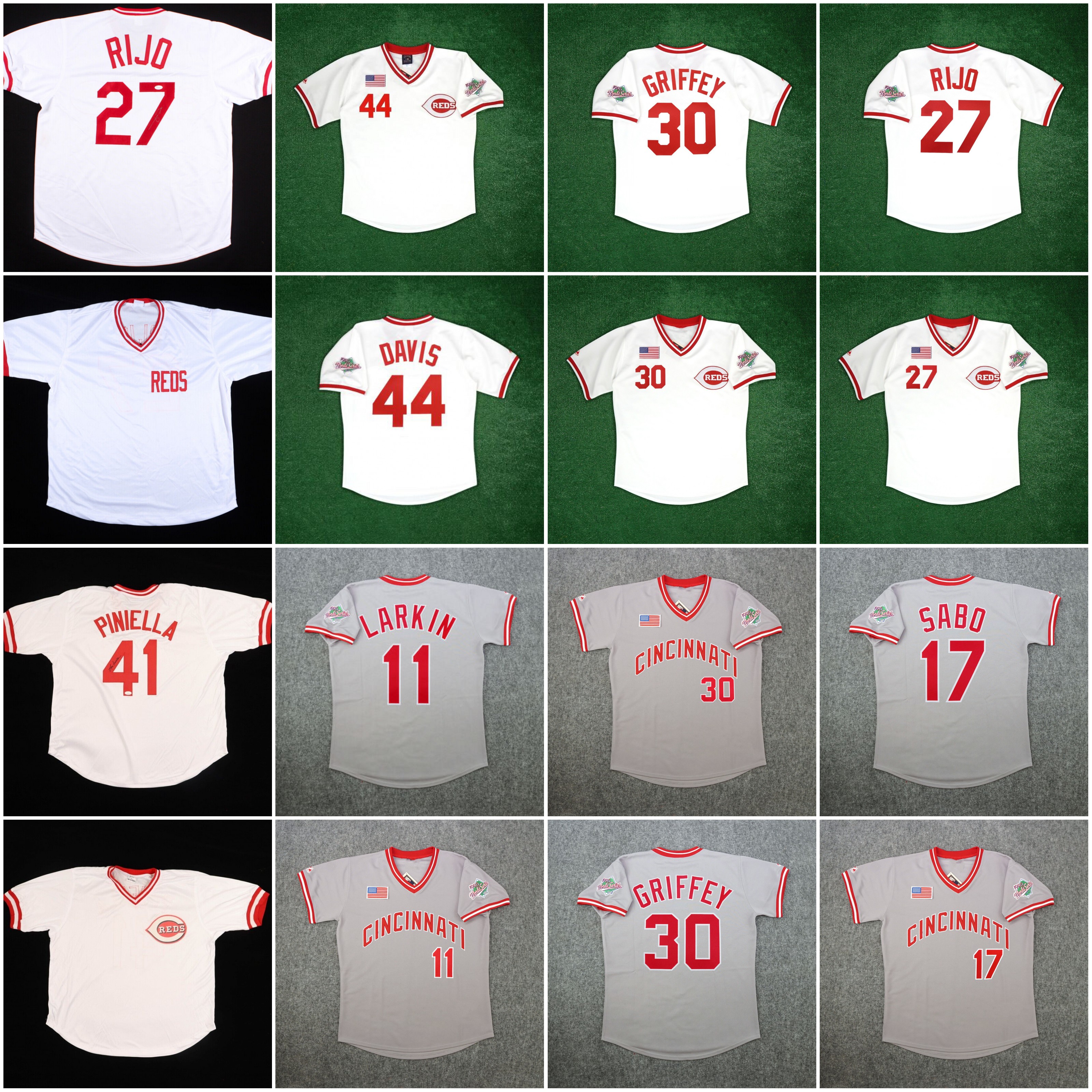 

Eric Davis 1990 world series Reds Baseball Jersey Barry Larkin Cincinnati Ken Griffey Paul O'Neill Chris Sabo Jose Rijo Lou Piniella Custom, White