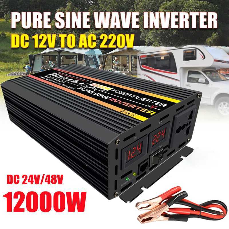 Jump Starter 10000W 12000W Pure Sine Wave DC12V 24V 48V To AC 220V Power Inverter for Solar System Home Outdoor RV Car HKD230710-image-883705528