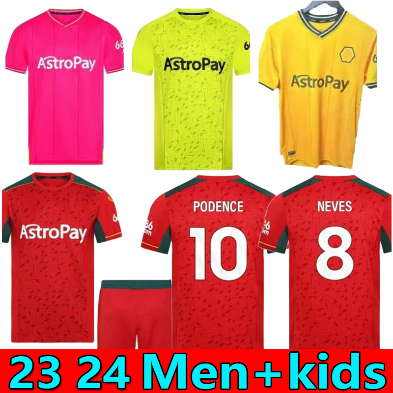

Wolves 23 24 Home Soccer Jerseys RAUL SEMEDO NETO NEVES TRINCAO Wanderers PODENCE GIBBS HEE CHAN Wolverhampton 2023 2024 Football Shirts Men Kids Jersey Kit uniform, Away 2