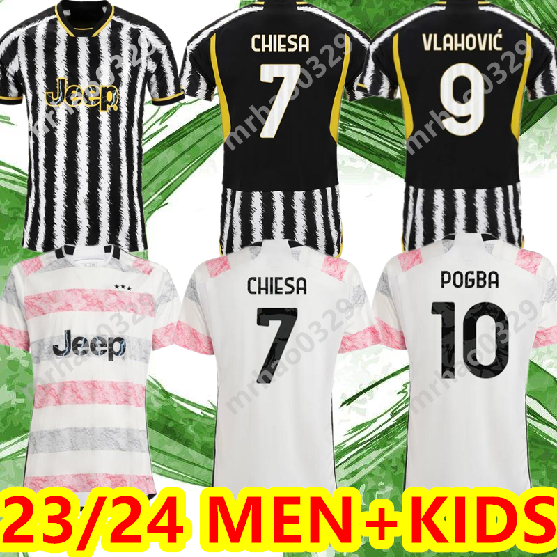 

23 24 Juventus POGBA Soccer Jerseys DI MARIA BONUCCI BREMER DANILO 2023 2024 CHIESA VLAHOVIC Juve PELLEGRINI Fans Player Version Men kids kit 888, 23-24 home+patch