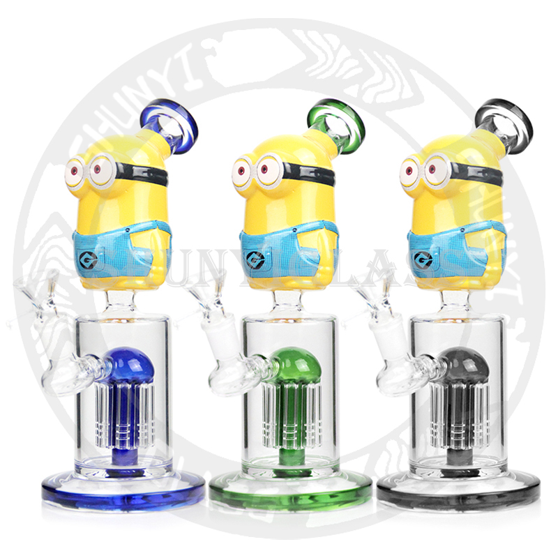 

9 Inches Minions 3D bong Mixed Color Recycler Glass DAB Rig Hookah Shisha Smoking for Tobacco Bong Water pipe